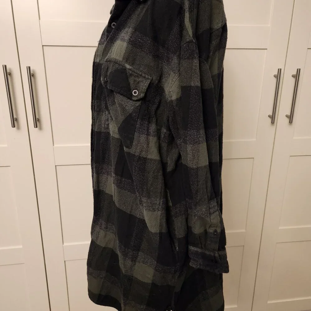 French Connection Plaid Flannel Shirt Dress Tie Belt Green Blue Medium